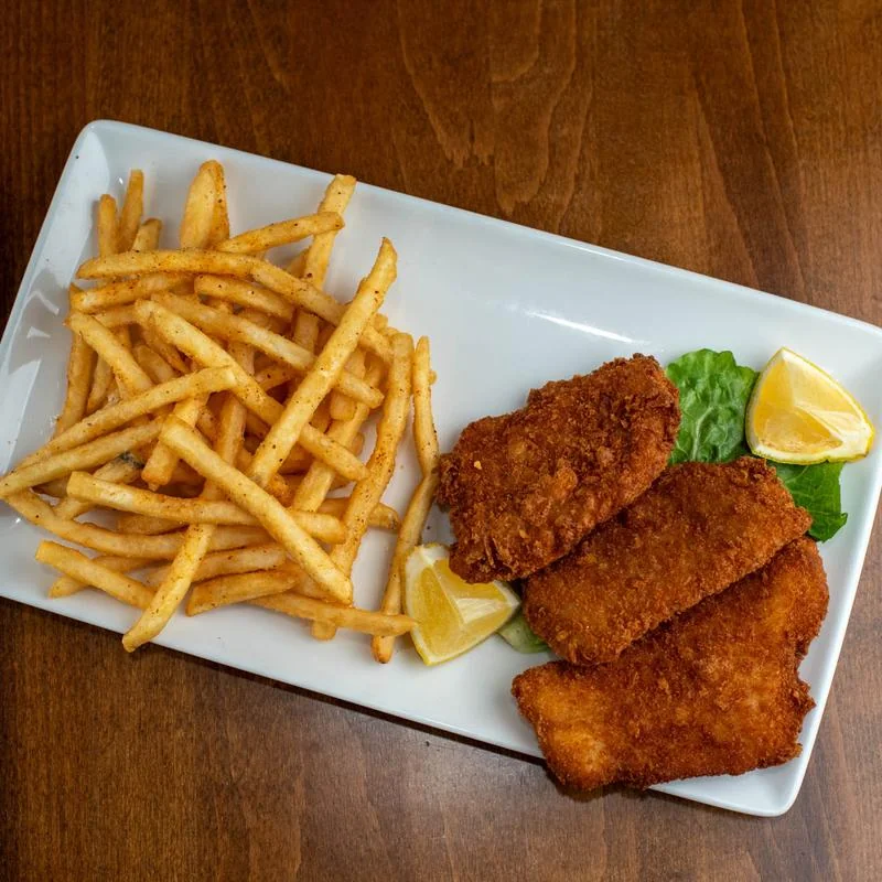 Rewsters crispy fish served with fries and tartar sauce